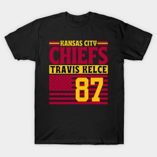 Kansas City Chiefs Kelce 87 American Flag Football T-Shirt